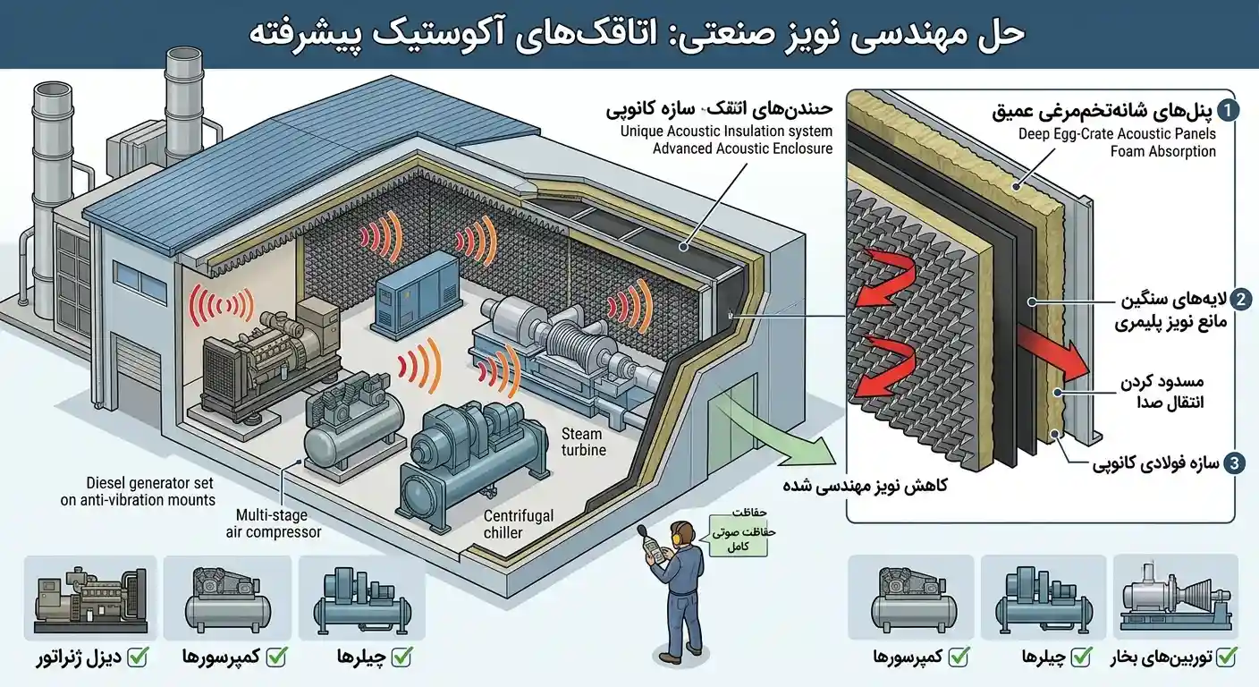 عایق صوتی موتورخانه صنعتی