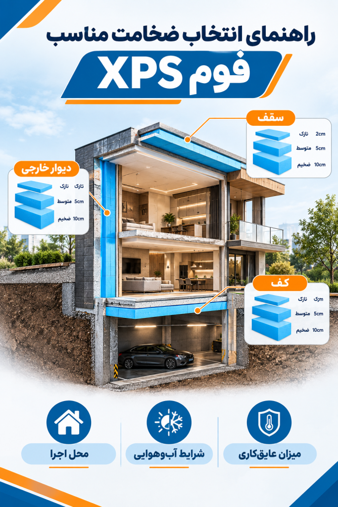 راهنمای انتخاب ضخامت مناسب فوم XPS برای کف، دیوار و سقف